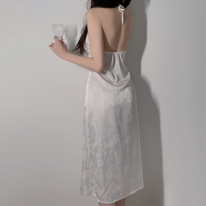Satin Jacquard Classical <strong>Beautiful</strong> Sexy Halter with Chest Pad Push <strong>up</strong> Temptation Slim Fit Home Nightdress 4640 - Product Image 6