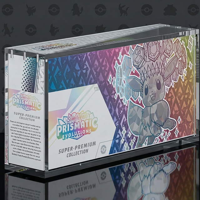 Prismatic Evolutions SPC Acrylic Display Case Magnetic Lid 5mm Thick 5x3mm Magnets Modern Design Tabletop
