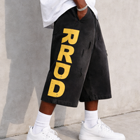 Manufacturer Custom Printed Men's Oversized Knee Length Ripped Distressed Baggy Vintage Acid Wash Sweat Jogger Shorts