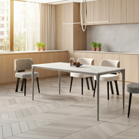 Table à manger carrée en marbre blanc, style minimaliste et luxueux - Durable, écologique, 4 places, meubles de salle à manger, pieds en métal pour la maison