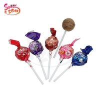 Sortierte Geschmacksrichtungen Kugelförmiger Lutscher Gefüllt mit Kaugummi Doppelt Gedrehter Bonbon