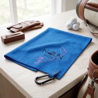 Serviette de golf personnalisée en microfibre gaufrée, broderie cœur de golfeur, couleur unie, écologique, séchage rapide, avec mousqueton métallique