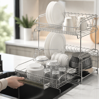 WIREKING Égouttoir à vaisselle réglable à 2 niveaux 337-630mm en acier inoxydable 304 avec porte-assiettes et support à baguettes