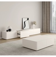 Meuble TV sur pied moderne et minimaliste avec table basse et panneau de rangement, style bois, pour salon et hôtels, compatible avec les téléviseurs de 65 pouces et plus