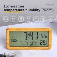 Réveil électronique multifonctionnel en bambou avec affichage de la température et de l'humidité, grand écran LCD, calendrier perpétuel