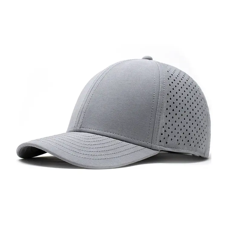 Breathable waterproof Sport Mesh polyester Laser Cut Hole Perforated Golf Hat custom Blank baseball cap