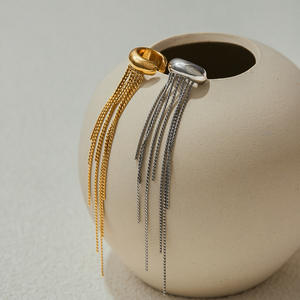 Nuovi Orecchini di Tendenza a Polsino con Catena Pendente in Acciaio Inossidabile, Orecchini a Clip a Cerchio <span class=keywords><strong>Tondo</strong></span> Senza Fori con Lunga Catena a Nappa Pendente da Donna - Product Image 4