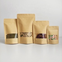Sac en papier kraft recyclable de petite taille de 9x14cm avec fenêtre transparente de couleur marron avec fermeture éclair pour l'emballage des aliments