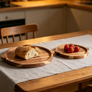 Charcuterie Boards Acacia Wood Serving <strong>Tray</strong> with Handles Round Decorative Ottoman <strong>Tray</strong> <strong>Large</strong> Wooden Cheese Board Serving Platter - Product Image 5