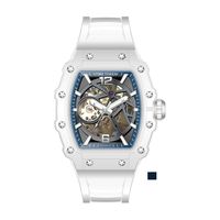TIME TOKEN Montre ovale squelette pour homme Mouvement automatique Boîtier en plastique transparent Bracelet en silicone étanche Affichage du cadran analogique
