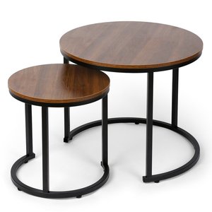 현대 <span class=keywords><strong>nightstand</strong></span> 사이드 엔드 테이블 소박한 다크 브라운 대리석 TV 스탠드 커피 악센트 테이블 세트 2 중첩 커피 테이블 철 발 - Product Image 6