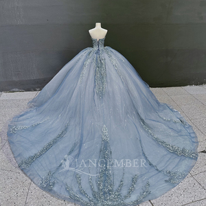 ชุดราตรีชุดราตรีชุดราตรียาว16ชั้นลายเจ้าหญิงผ้าปะติดลูกปัดลูกไม้ชุด100% โพลีเอสเตอร์ - Product Image 6