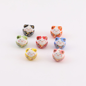 Cuentas de cerámica con forma de gato de la suerte, colores aleatorios para hacer pulseras, accesorios de joyería chapados de 10mm - Product Image 5