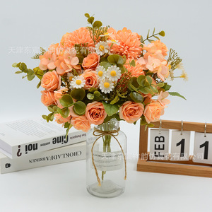 Bouquets de fleurs artificielles Dongchen Crafts, rose, marguerite, chrysanthème, décoration de mariage, décoration de la maison, couleurs d'automne - Product Image 3