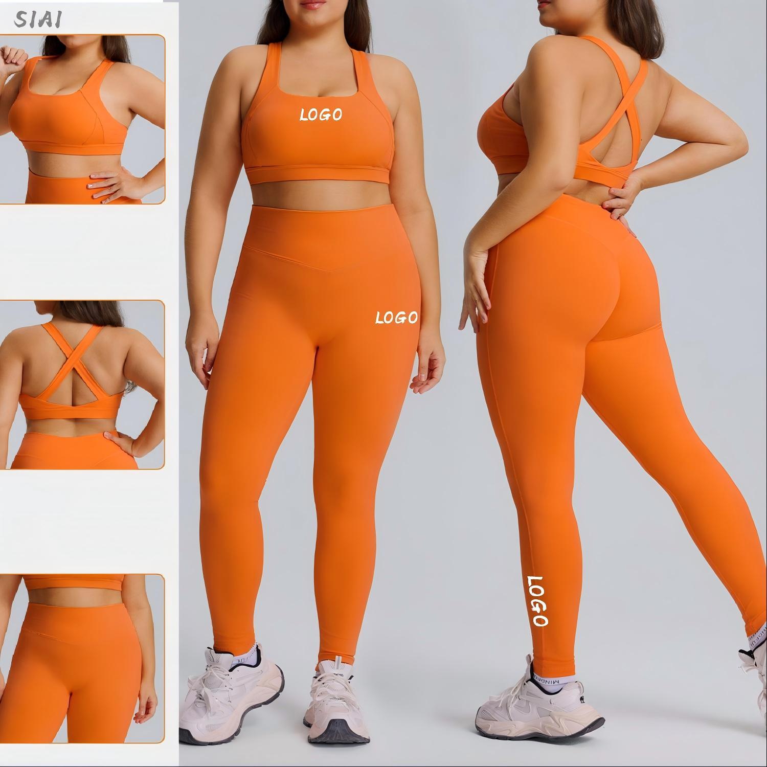 Plus Size Active Fitness 3pc Sets Outfits Mid Waist Solid Yoga Leggings Elastic Waist Sports Bra Jacket Breathable Gym Wear