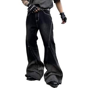 2025 hommes rétro Y2K pantalon délavé taille moyenne évasé cloche bas jean avec sutures irrégulières 60s 70s Disco pantalon Style - Product Image 1