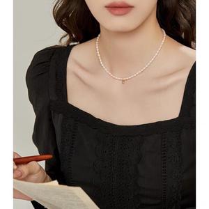 Collar de Mujer Wenchi Golden Bean, Perla Natural de Agua Dulce, Estilo Joven con Cuentas Pequeñas, Cadena Clavícula Francesa, Personalizable - Product Image 5