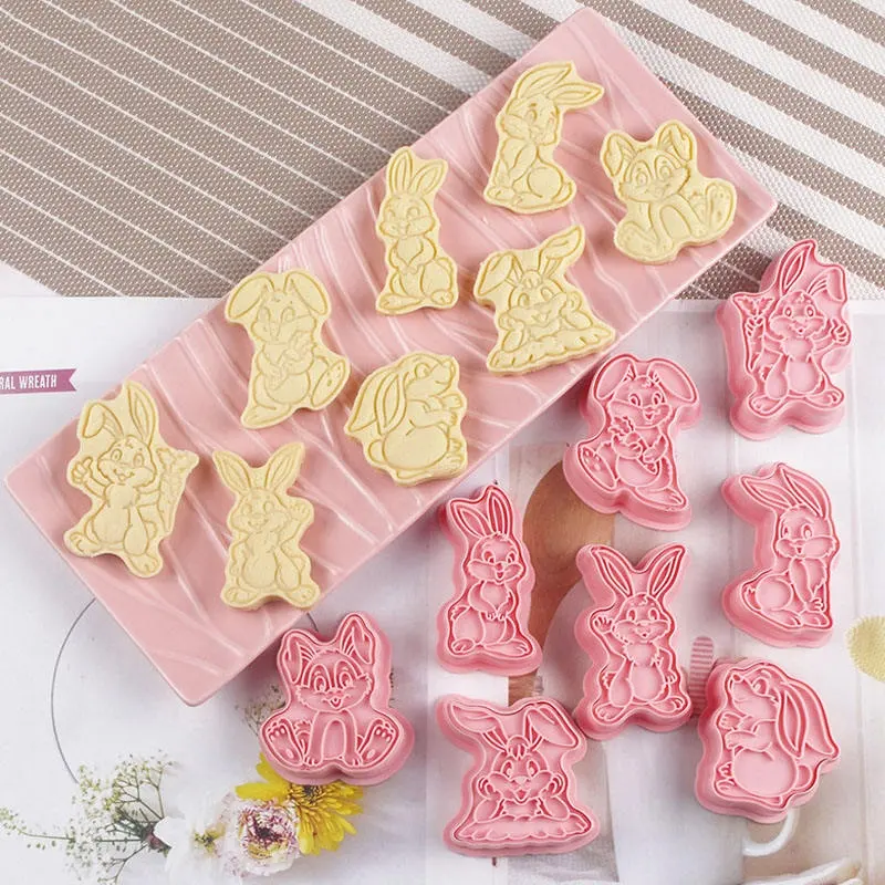 8pcs DIY Baking Tools Easter Cookie Cutter Plastic Rabbit Egg Biscuit Fondant Cutter Bunny Cookie Cutter For Easter Party