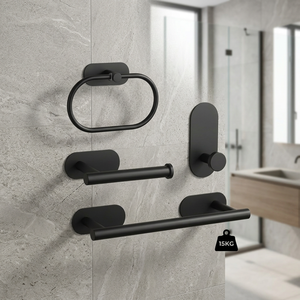 Ensemble de porte-serviettes mural noir en acier inoxydable, design minimaliste, 2 barres fixes, 60 cm et plus - Product Image 1