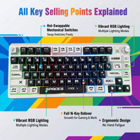 Clavier de jeu mécanique personnalisé 75 touches, sans fil trois modes 2.4G, RGB, Hot Swap, anti-ghosting multi-touches pour PC, ordinateur portable et ordinateur de bureau