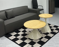 Ensemble Moderne de Tables Basses et d'Appoint Rondes en Bois Massif et Fer Forgé, Canapé Durable pour Salon