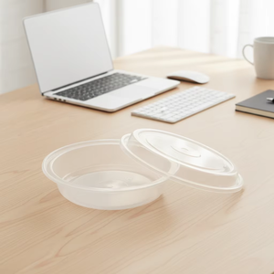 กล่องพลาสติกใส่อาหารแบบใช้แล้วทิ้งทรงกลม ฝาปิดแน่นหนา สำหรับอาหารนำกลับ ใช้กับไมโครเวฟ และเก็บรักษาได้ - Product Image 1