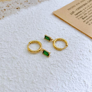 316l Roestvrij Staal 18G Oorbel Met Groene Zirkonia Charme 18K Pvd Vergulde Oorringen Voor Vrouwen Jurk Feest Sieraden - Product Image 4
