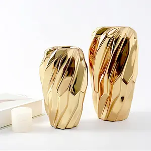 Custom Spiral Pattern Decorative Urn Shape Wedding Gift Luxury Ceramic Small Tall Flower Gold Vase