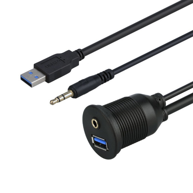 USB 3.0 Round 3.5 MM a Female Panel Flush Mount to Audio a Male Cable for Connection