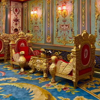 Fauteuil Trône Impérial de Roi, en Bois Sculpté à la Main, avec Aigle Doré, Style Canapé, Luxe Européen Antique, pour Villa Royale, Manoir et Salon