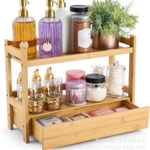 Wooden Storage Rack 3 Tier With Drawer <b>Desktop</b> Kitchen Condiment Organizer Natural Wood Color - Product Image 4
