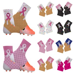Penutup tali sepak bola kustom desain kanker payudara pita merah muda Spats Sepakbola Amerika - Product Image 2
