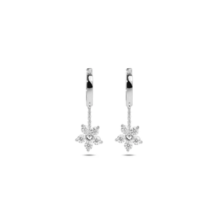 Boucles d'oreilles créoles élégantes en forme de fleur avec diamants de laboratoire, design goutte, or blanc 14 carats, bijoux fins, cadeau de mariage ou d'anniversaire pour femme - Product Image 3