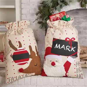 उच्च बनाने की क्रिया सांता क्लॉज़ क्रिसमस बोरी उच्च गुणवत्ता वाले ड्रॉस्ट्रिंग बच्चों के उपहार बैग खाली कैनवास सांता बोरियां