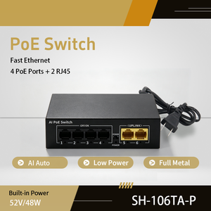 SH LINK 6-Port Fast Ethernet PoE Switch 1.2Gbps 4*100Mbps 2 Uplink IEEE802.3af/at 48W 250m Range <b>Plug</b> <b>Play</b> - Product Image 3