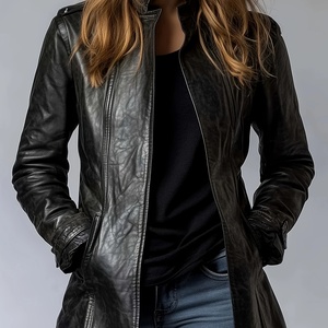 OEM <b>Jacket</b> Unisex High Quality <b>Jacket</b> Women's PU <b>Leather</b> <b>Long</b> Sleeve Zipper One Piece - Product Image 1