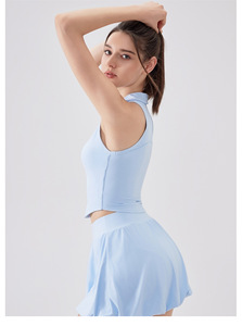 Top Deportivo Corto para Mujer, Cuello en V, Estilo Polo, Sin Mangas, Espalda Cruzada, Acolchado, Elástico y Suave, Ideal para Golf, Running, Pilates y Uso Diario - Product Image 4