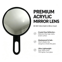 80*80*1.8mm Self Adhesive Acrylic Mirror Sheet, Back Glue Acrylic Mirror Plate for Handheld Makeup Mirror Inner Insert