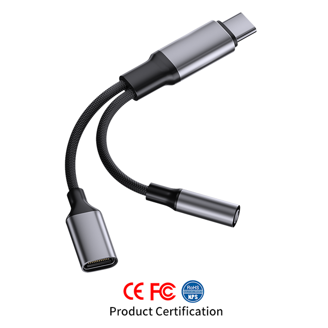 Dual-Port USB C Adapter Cable With PD Fast Charging 2in1 Type-C Audio Encryption for Headphones and Chargers DC Output Type-c