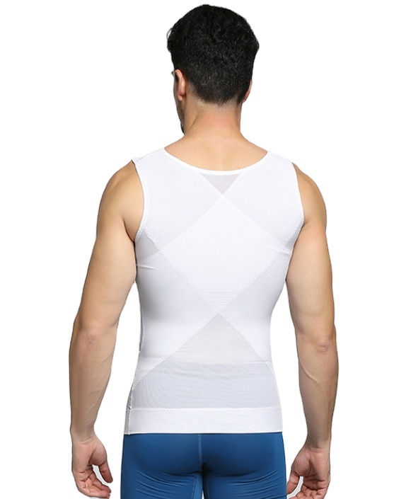 Men's Tummy-Control Seamless Shaping Vest (LJ-LI-028): side profile showing zones and edge stability