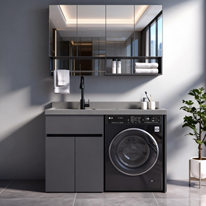 Mueble de Baño Moderno con Encimera de Cuarzo y Gabinete de Aluminio, Apto para Hoteles, Impermeable y Duradero - Product Image 3