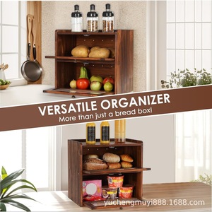 Wooden Bread Box Rectangle Solid Wood Storage Cabinet For <b>Kitchen</b> Counter Display Cake Dessert Storage - Product Image 3