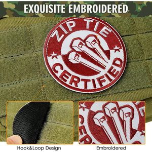 Parche táctico bordado rojo redondo con cierre de velcro certificado Zip Tie para tela - Product Image 2