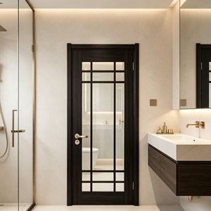 Puerta Interior de Madera Maciza con Vidrio Esmerilado Impermeable, Puerta Batiente Manual de Estilo Japonés Moderno para Baño y Cocina - Product Image 4