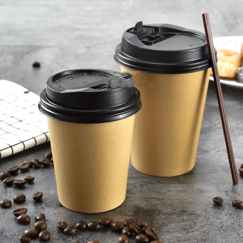 Packaging Paper Coffee Cups With Lid Single Wall Paper Cups Take Away Paper Cup