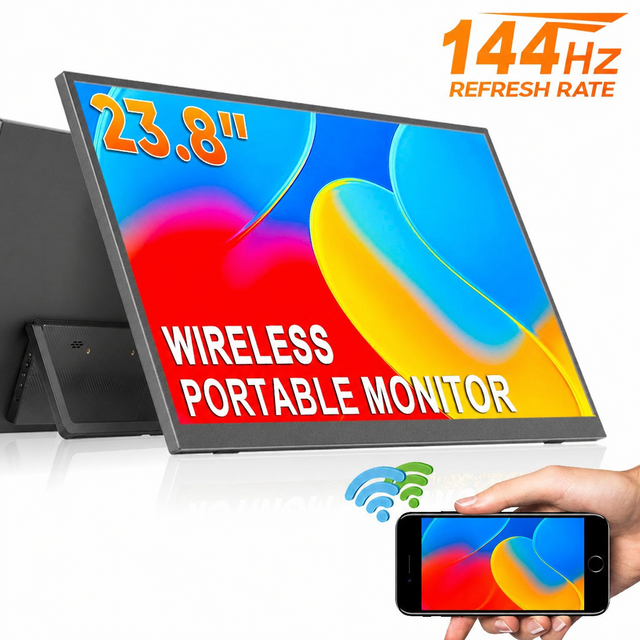 OEM Custom Wholesale 23.8 Inch 1080P 144Hz Wireless IPS LCD Gaming Portable Monitor Built-in Speaker HDR 96% SRGB for Laptop