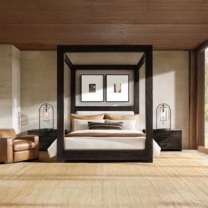 Кровать RH DAVOS OAK с тканевым изголовьем, размер King Size, с четырьмя опорами, каркас из массива дерева, белое мягкое изголовье, традиционная кровать-трансформер - Product Image 1