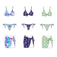 Ensemble de bikini imprimé 3 pièces pour femme, haut de bikini à nouer devant, bas à nouer sur les côtés avec paréo enveloppant, jupe de plage, maillot de bain