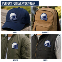 Écussons thermocollants de football personnalisés, patchs brodés pour casques, design bleu marine et blanc sur mesure, écussons universitaires pour uniformes sportifs