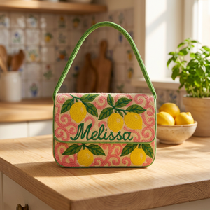 Nouveau lancement : Sac à bandoulière en lin imperméable et écologique pour femme, style vintage, motif citron perlé, design tropical - Product Image 1